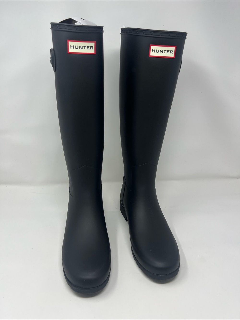 Hunter Black Tall Rain Boots with Red Logo